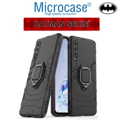 Microcase Xiaomi Mi 9 Pro Batman Serisi Yüzük Standlı Armor Kılıf - Siyah + Tam Kaplayan Çerçeveli Cam