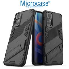 Microcase Xiaomi Redmi Note 11S - Note 11 Global Matrix Serisi Armor Standlı Kılıf - Siyah AL3416