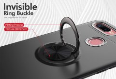 Microcase Oppo A5S - Oppo AX7 Focus Serisi Yüzük Standlı Silikon Kılıf - Siyah + Tempered Glass Cam Koruma