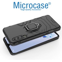 Microcase Xiaomi Mi 9 Pro Batman Serisi Yüzük Standlı Armor Kılıf - Siyah + Tam Kaplayan Çerçeveli Cam