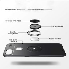 Microcase Oppo A5S - Oppo AX7 Focus Serisi Yüzük Standlı Silikon Kılıf - Siyah + Tempered Glass Cam Koruma