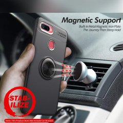 Microcase Oppo A5S - Oppo AX7 Focus Serisi Yüzük Standlı Silikon Kılıf - Siyah + Tempered Glass Cam Koruma