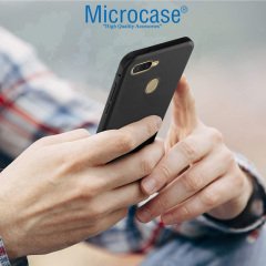 Microcase Oppo A5S Elektrocase Serisi Silikon Kılıf - Siyah + Tempered Glass Cam Koruma