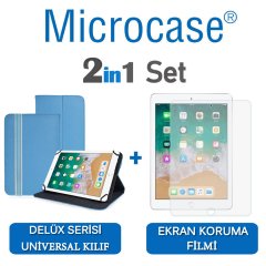 Microcase iPad 9.7 2018 Delüx Serisi Universal Standlı Deri Kılıf - Turkuaz + Ekran Koruma Filmi