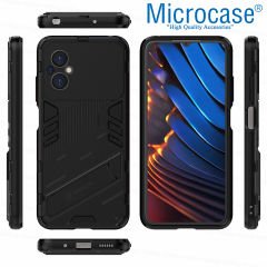Microcase Xiaomi Poco M5 Matrix Serisi Armor Standlı Perfect Koruma Kılıf - Siyah AL3416