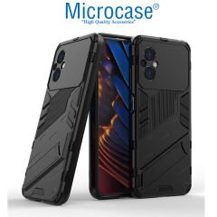 Microcase Xiaomi Poco M5 Matrix Serisi Armor Standlı Perfect Koruma Kılıf - Siyah AL3416