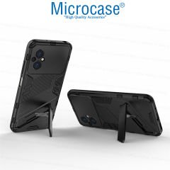 Microcase Xiaomi Poco M5 Matrix Serisi Armor Standlı Perfect Koruma Kılıf - Siyah AL3416