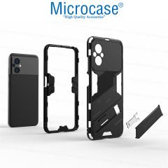 Microcase Xiaomi Poco M5 Matrix Serisi Armor Standlı Perfect Koruma Kılıf - Siyah AL3416