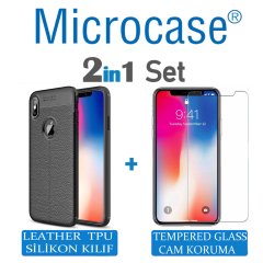 Microcase iPhone XS Leather Tpu Silikon Kılıf + Ekran Koruma