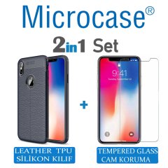 Microcase iPhone XS Leather Tpu Silikon Kılıf + Ekran Koruma