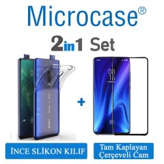 Microcase Xiaomi Redmi K20 Pro Ultra İnce 0.2 mm Soft Silikon Kılıf + Tam Kaplayan Çerçeveli Cam