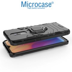 Microcase Xiaomi Redmi 8A Batman Serisi Yüzük Standlı Armor Kılıf - Siyah + Tam Kaplayan Çerçeveli Cam