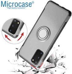 Microcase Samsung Galaxy S20 Yüzük Standlı Armor Silikon Kılıf - Siyah