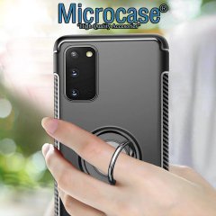 Microcase Samsung Galaxy S20 Yüzük Standlı Armor Silikon Kılıf - Siyah