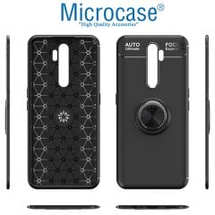 Microcase Oppo A5 2020 - Oppo A9 2020 Focus Serisi Yüzük Standlı Silikon Kılıf - Siyah