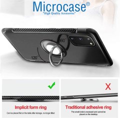 Microcase Samsung Galaxy S20 Yüzük Standlı Armor Silikon Kılıf - Siyah