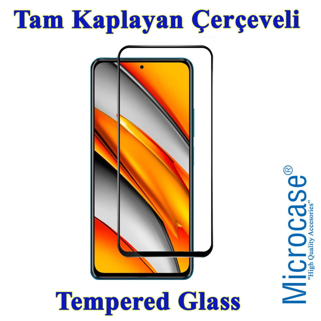 Microcase Xiaomi Poco F3 Tam Kaplayan Çerçeveli Tempered Ekran Koruyucu - SİYAH