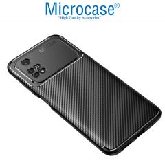 Microcase Xiaomi Poco M4 Pro 4G Maxy Serisi Carbon Fiber Silikon TPU Kılıf - Siyah