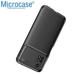 Microcase Xiaomi Poco M4 Pro 4G Maxy Serisi Carbon Fiber Silikon TPU Kılıf - Siyah