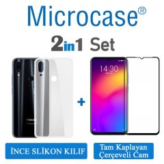 Microcase Meizu Note 9 Ultra İnce 0.2 mm Soft Silikon Kılıf + Tam Kaplayan Çerçeveli Cam