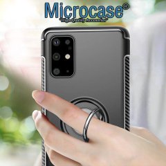 Microcase Samsung Galaxy S20 Plus Yüzük Standlı Armor Silikon Kılıf - Siyah