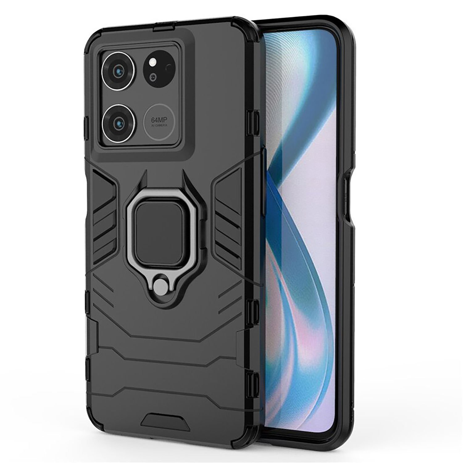Microcase Oppo A57 / Oppo A77 (4G) Batman Serisi Yüzük Standlı Armor Kılıf - Siyah AL3349