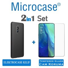 Microcase Oppo Reno 10x Zoom Elektrocase Serisi Silikon Kılıf Siyah + Tempered Glass Cam Koruma (SEÇENEKLİ)