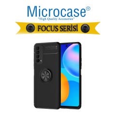Microcase Huawei P Smart 2021 Focus Serisi Yüzük Standlı Silikon Kılıf - Siyah