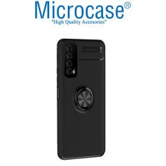 Microcase Huawei P Smart 2021 Focus Serisi Yüzük Standlı Silikon Kılıf - Siyah