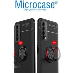 Microcase Huawei P Smart 2021 Focus Serisi Yüzük Standlı Silikon Kılıf - Siyah