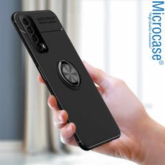 Microcase Huawei P Smart 2021 Focus Serisi Yüzük Standlı Silikon Kılıf - Siyah