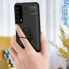 Microcase Huawei P Smart 2021 Focus Serisi Yüzük Standlı Silikon Kılıf - Siyah