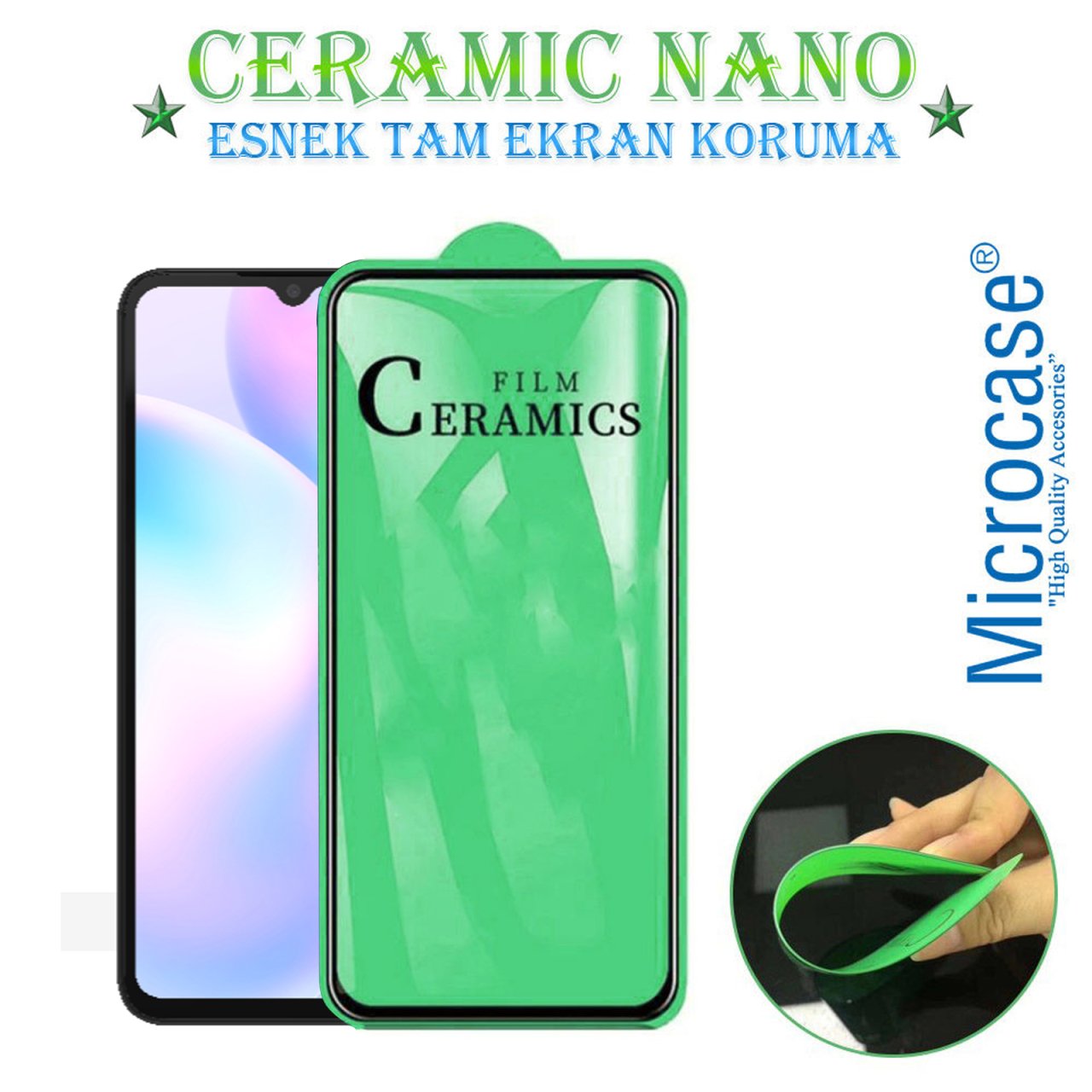 Microcase Xiaomi Redmi 9A Tam Kaplayan Esnek Ceramic Nano Ekran Koruma - Siyah