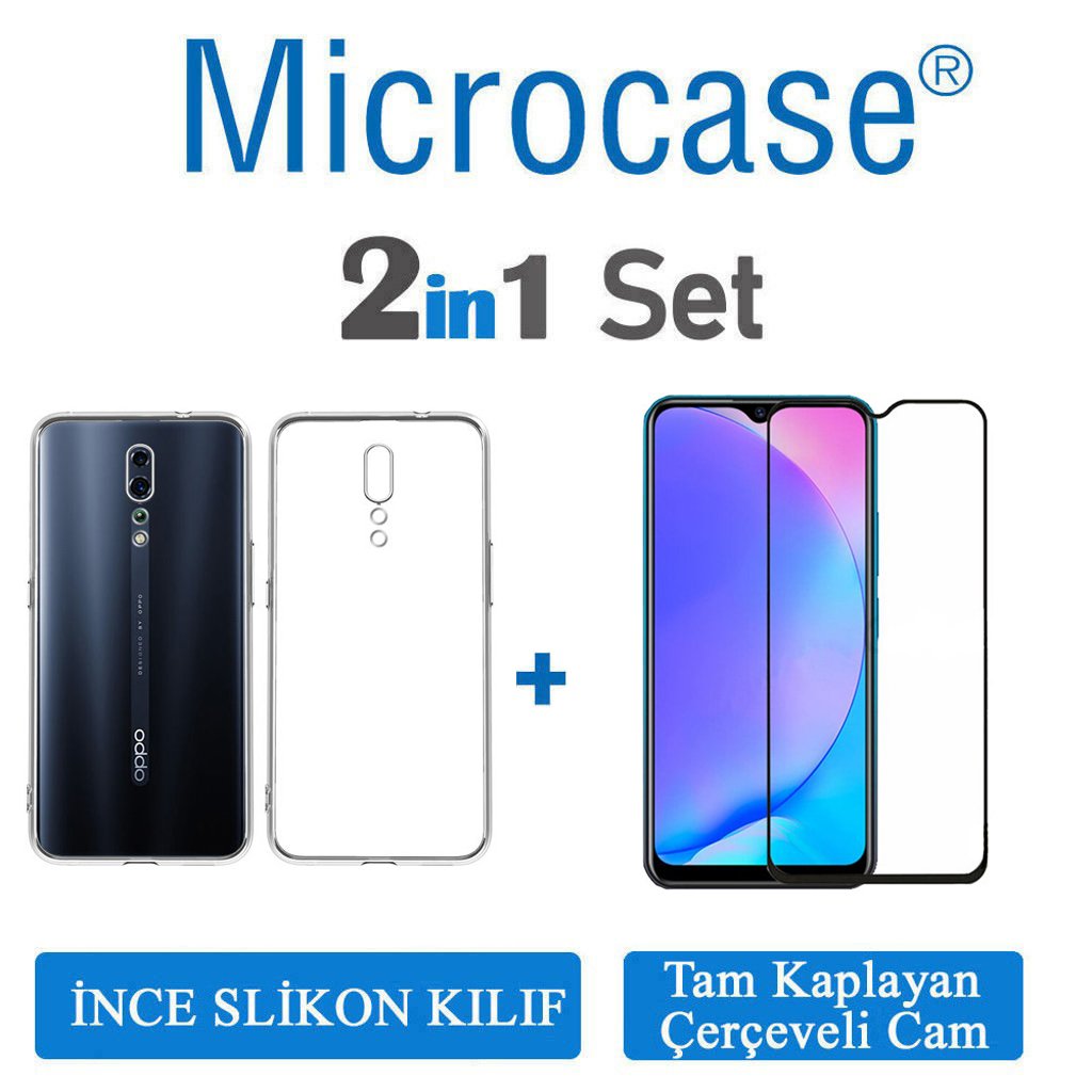 Microcase Oppo Reno  Ultra İnce 0.2 mm Soft Silikon Kılıf + Tam Kaplayan Çerçeveli Cam