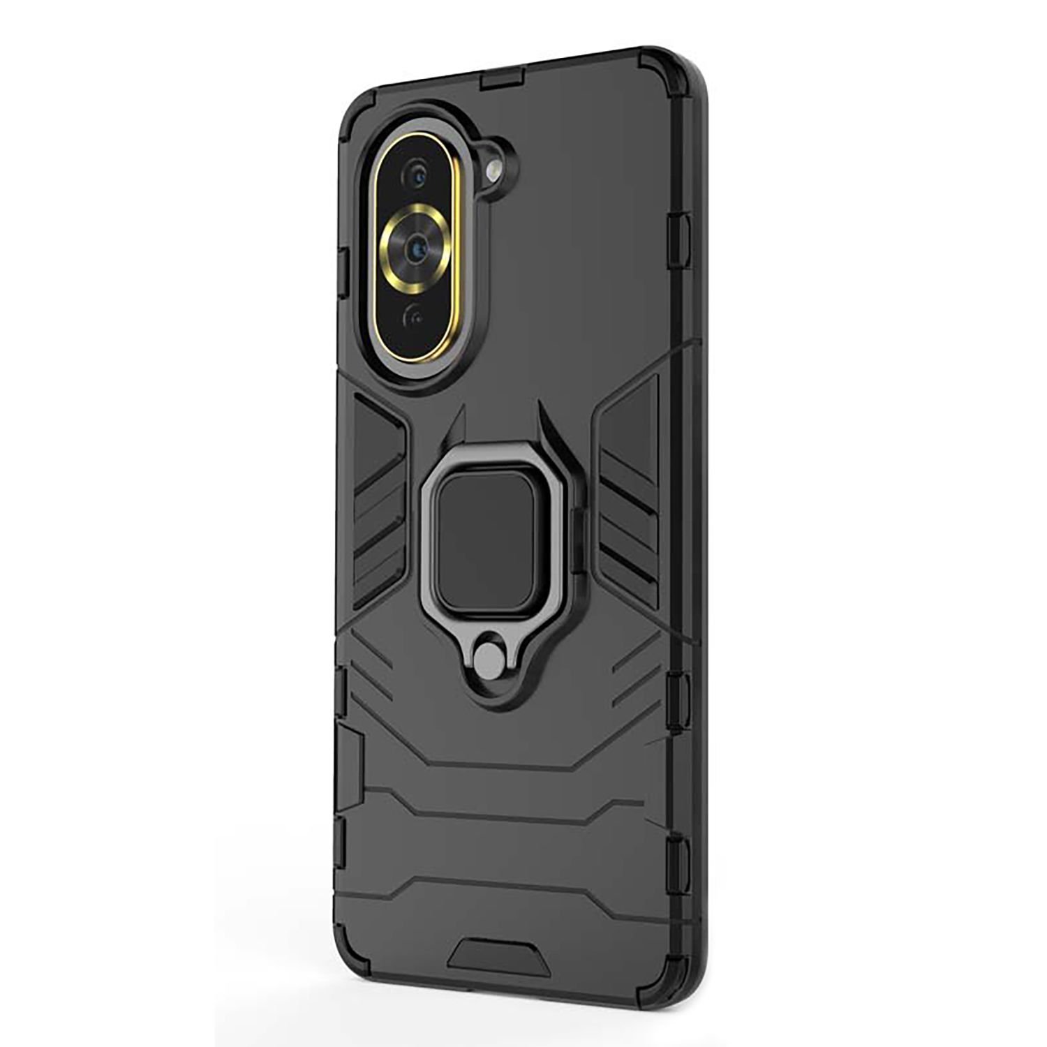 Microcase Huawei Nova 10 Pro Batman Serisi Yüzük Standlı Armor Kılıf - Siyah AL3349