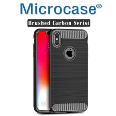 iPhone XR Brushed Carbon Fiber Silikon TPU Kılıf + Ekran Koruma