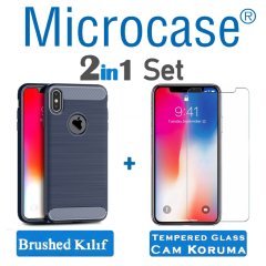 iPhone XR Brushed Carbon Fiber Silikon TPU Kılıf + Ekran Koruma
