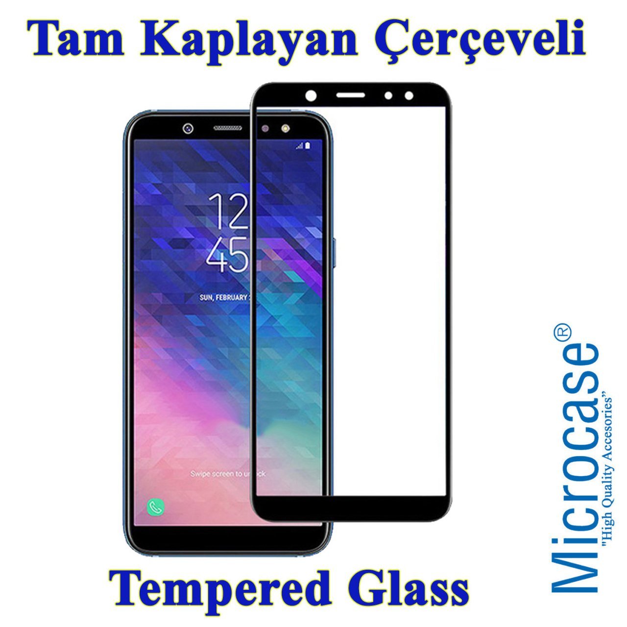 Samsung Galaxy A6 Plus 2018 Tam Kaplayan Çerçeveli Tempered Ekran