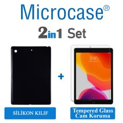Microcase iPad 7.Nesil 10.2 2019 Silikon Tpu Soft Kılıf - Siyah + Tempered Glass Cam Koruma