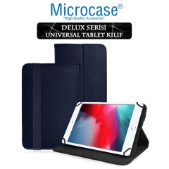 Microcase iPad Mini 5 2019 Delüx Serisi Universal Standlı Deri Kılıf - Lacivert + Tempered Glass Cam Koruma