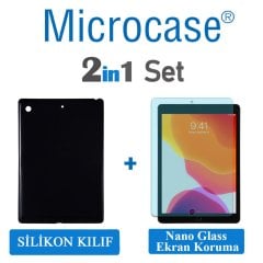 Microcase iPad 7.Nesil 10.2 2019 Silikon Tpu Soft Kılıf - Siyah + Nano Esnek Ekran Koruma Filmi