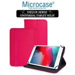 Microcase iPad Mini 5 2019 Delüx Serisi Universal Standlı Deri Kılıf - Pembe + Tempered Glass Cam Koruma