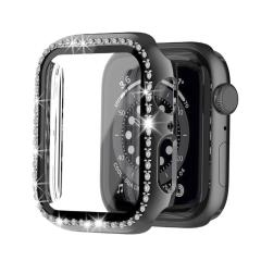 Microcase Apple Watch 7 41mm Elmas Taş Camlı Rubber Kılıf - Siyah