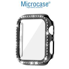 Microcase Apple Watch 7 41mm Elmas Taş Camlı Rubber Kılıf - Siyah