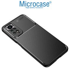 Microcase Xiaomi Redmi Note 11 Global Maxy Serisi Carbon Fiber Silikon TPU Kılıf - Siyah