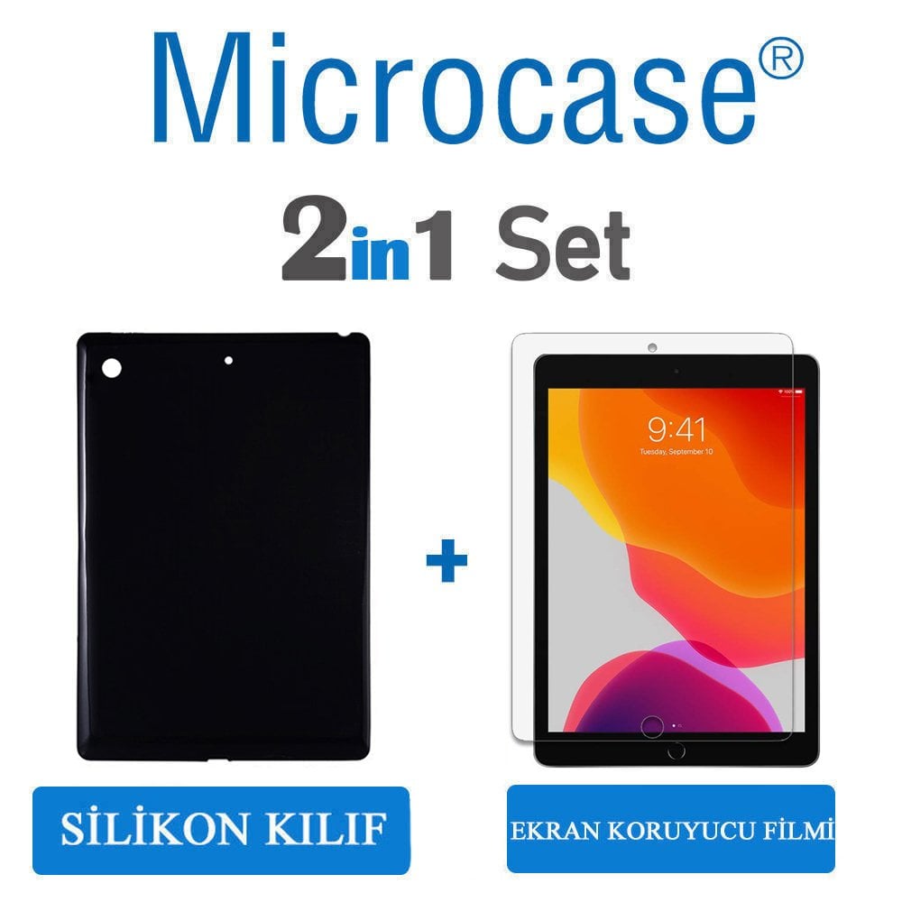 Microcase iPad 7.Nesil 10.2 2019 Silikon Tpu Soft Kılıf - Siyah + Ekran Koruma Filmi