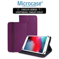 Microcase iPad Mini 5 2019 Delüx Serisi Universal Standlı Deri Kılıf - Mor + Tempered Glass Cam Koruma