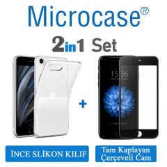 Microcase iPhone SE 2020 İnce 0.2 mm Soft Silikon Kılıf + Tam Kaplayan Çerçeveli Cam