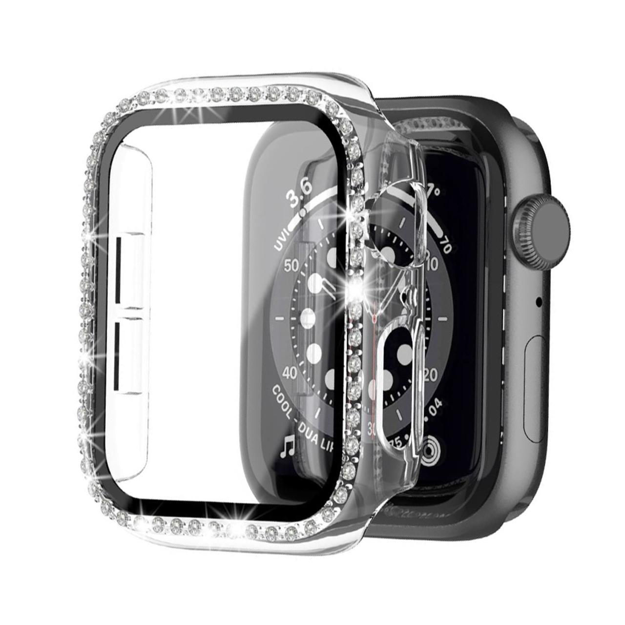 Microcase Apple Watch 7 41mm Elmas Taş Camlı Rubber Kılıf -Şeffaf