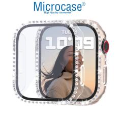 Microcase Apple Watch 7 41mm Elmas Taş Camlı Rubber Kılıf -Şeffaf